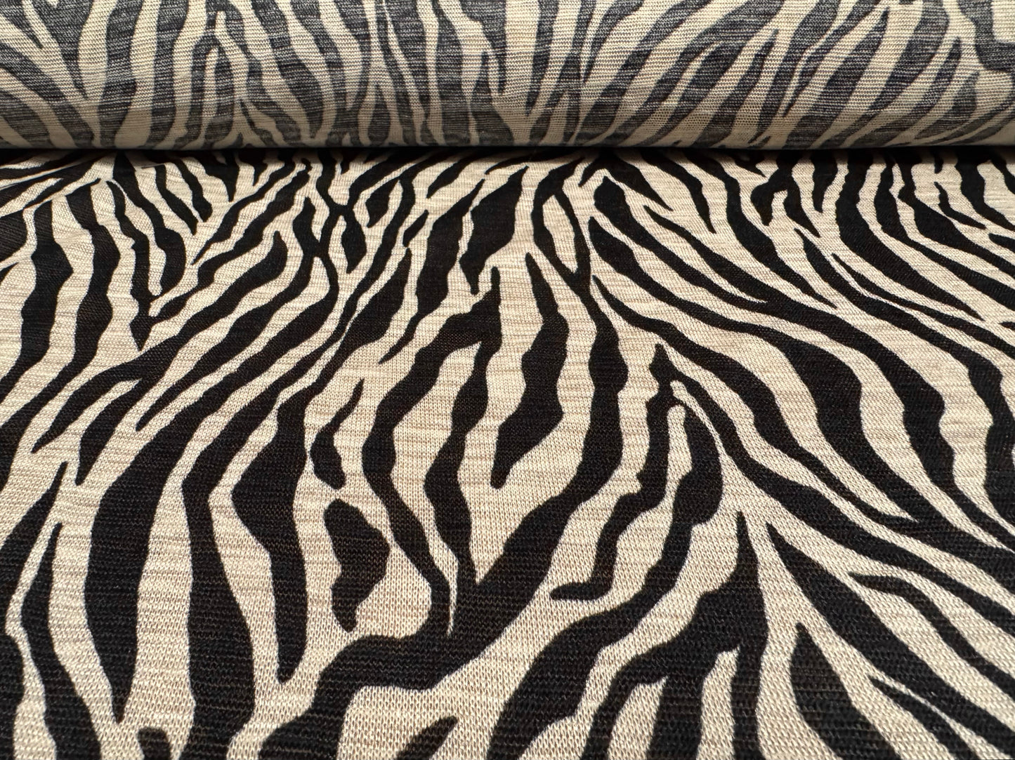 Knitwear jersey slub fabric, per metre - zebra print - cream