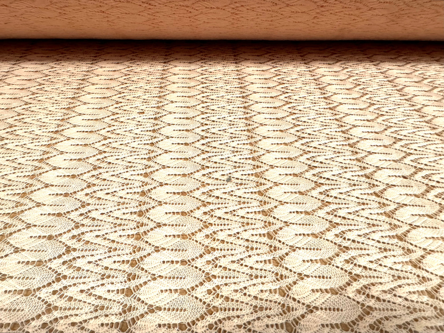 Crochet lace dress fabric, per metre - squiggle design - nude