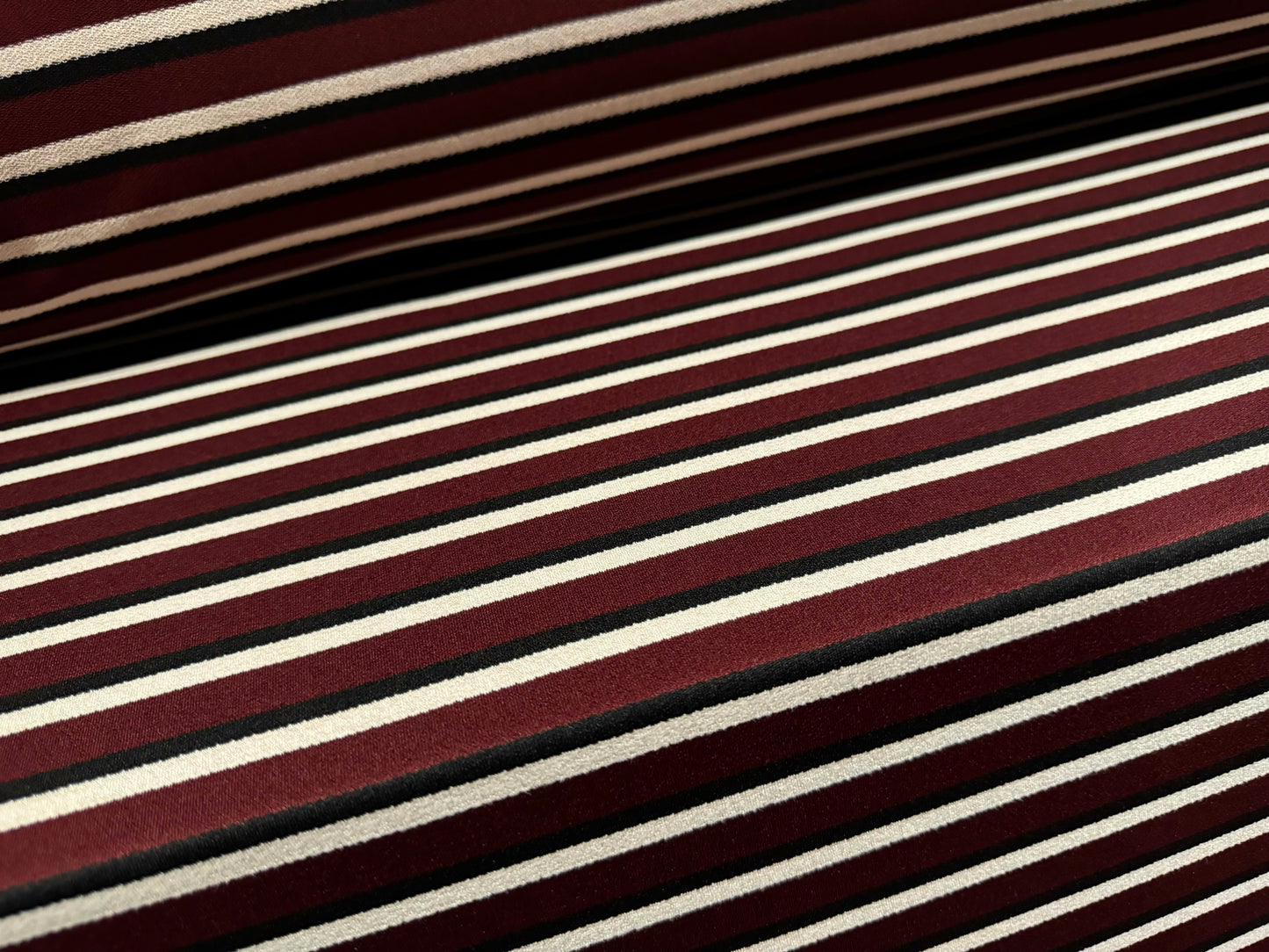 Stretch crepe jersey dress fabric, per metre - stripe - burgundy & cream