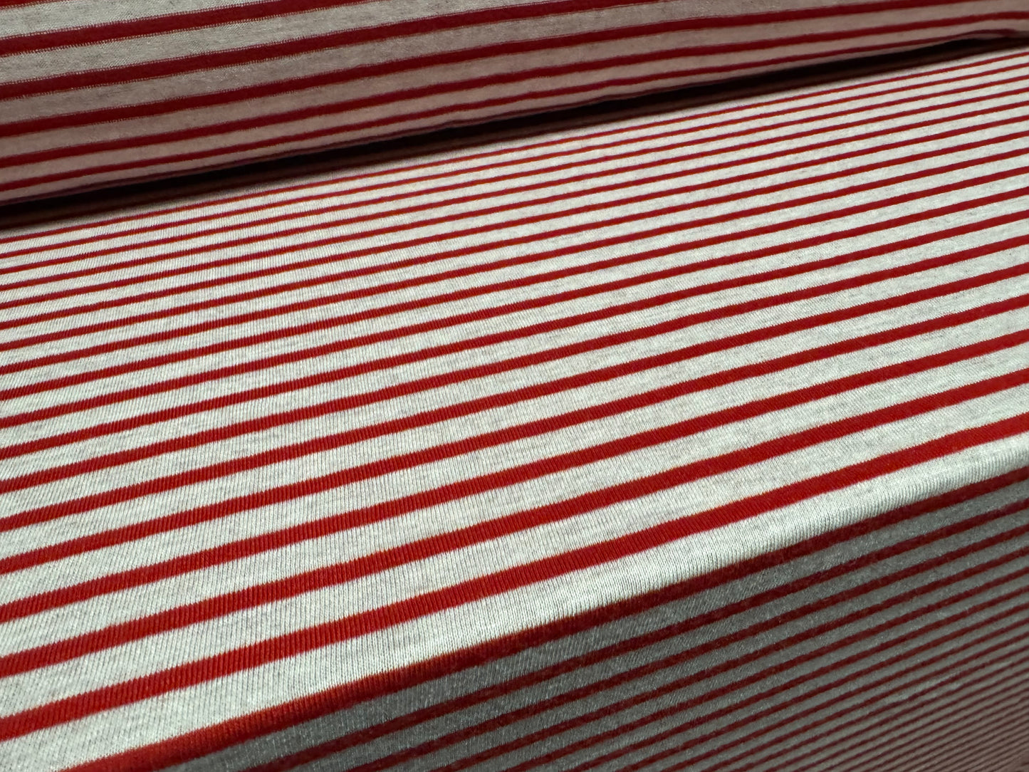 Viscose spandex stretch single jersey fabric, per metre - stripe - red & light grey