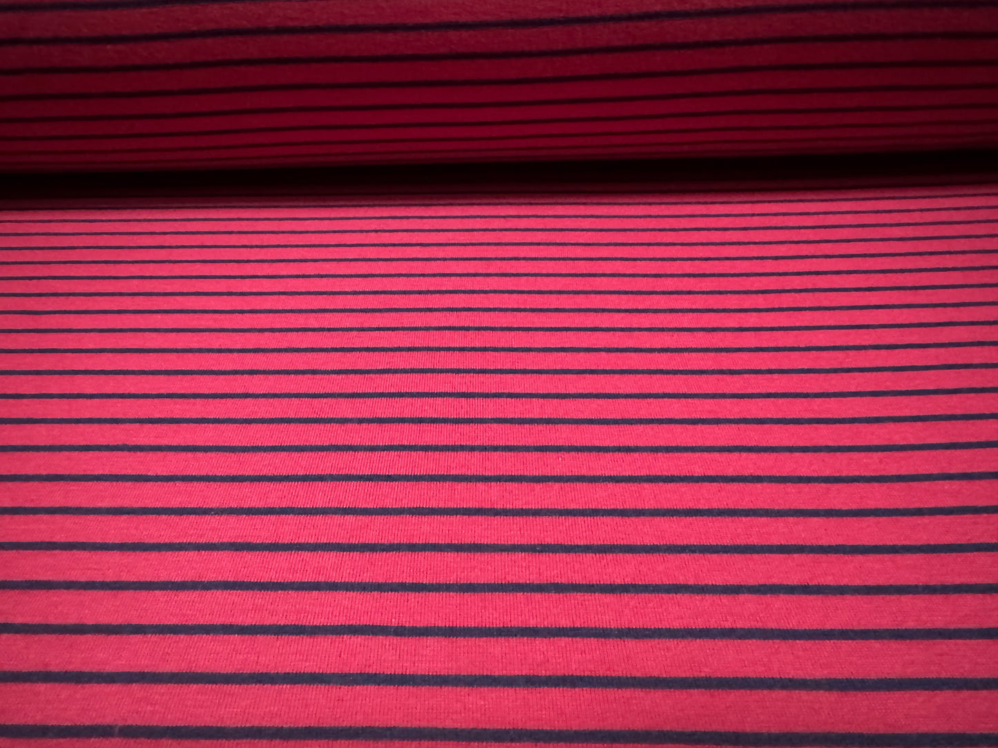Viscose single jersey fashion fabric, per metre - stripe - fuchsia & navy