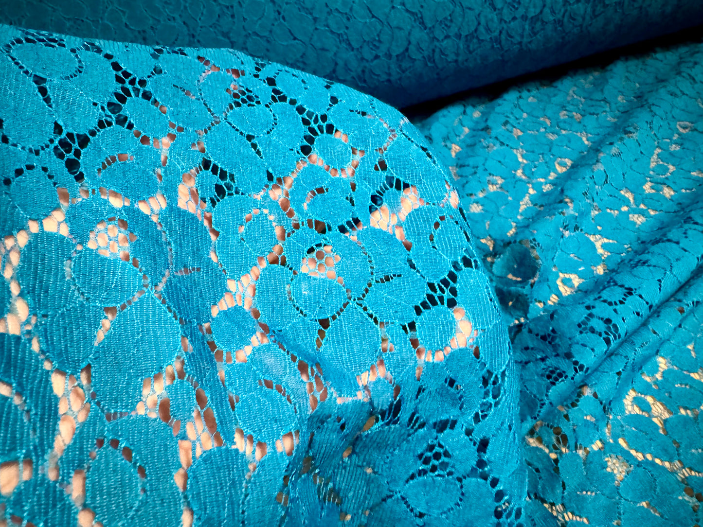 Lace dress fabric, per metre - floral pattern - turquoise