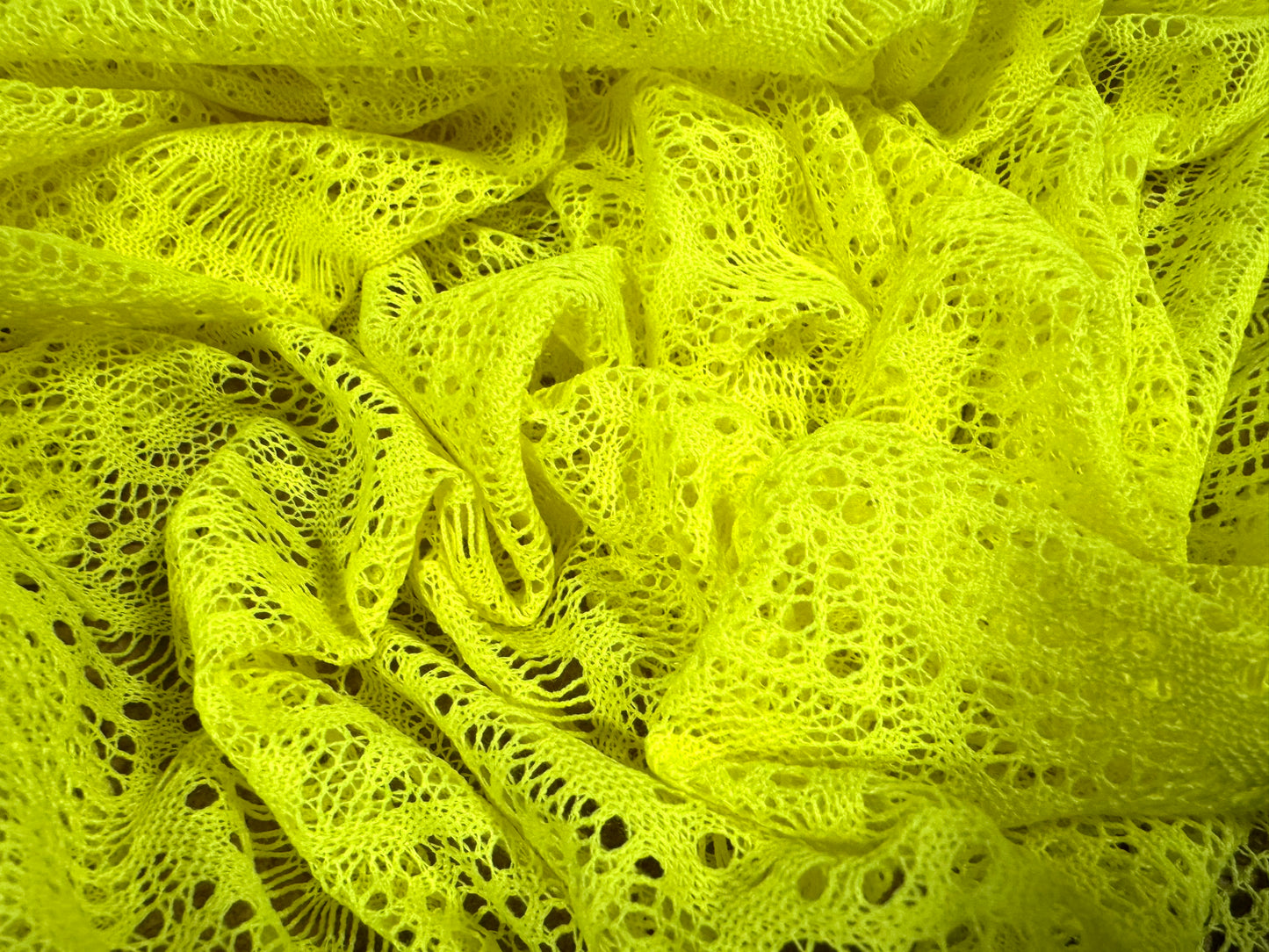 Lace dress fabric, per metre - paisley scalloped frill - fluorescent yellow
