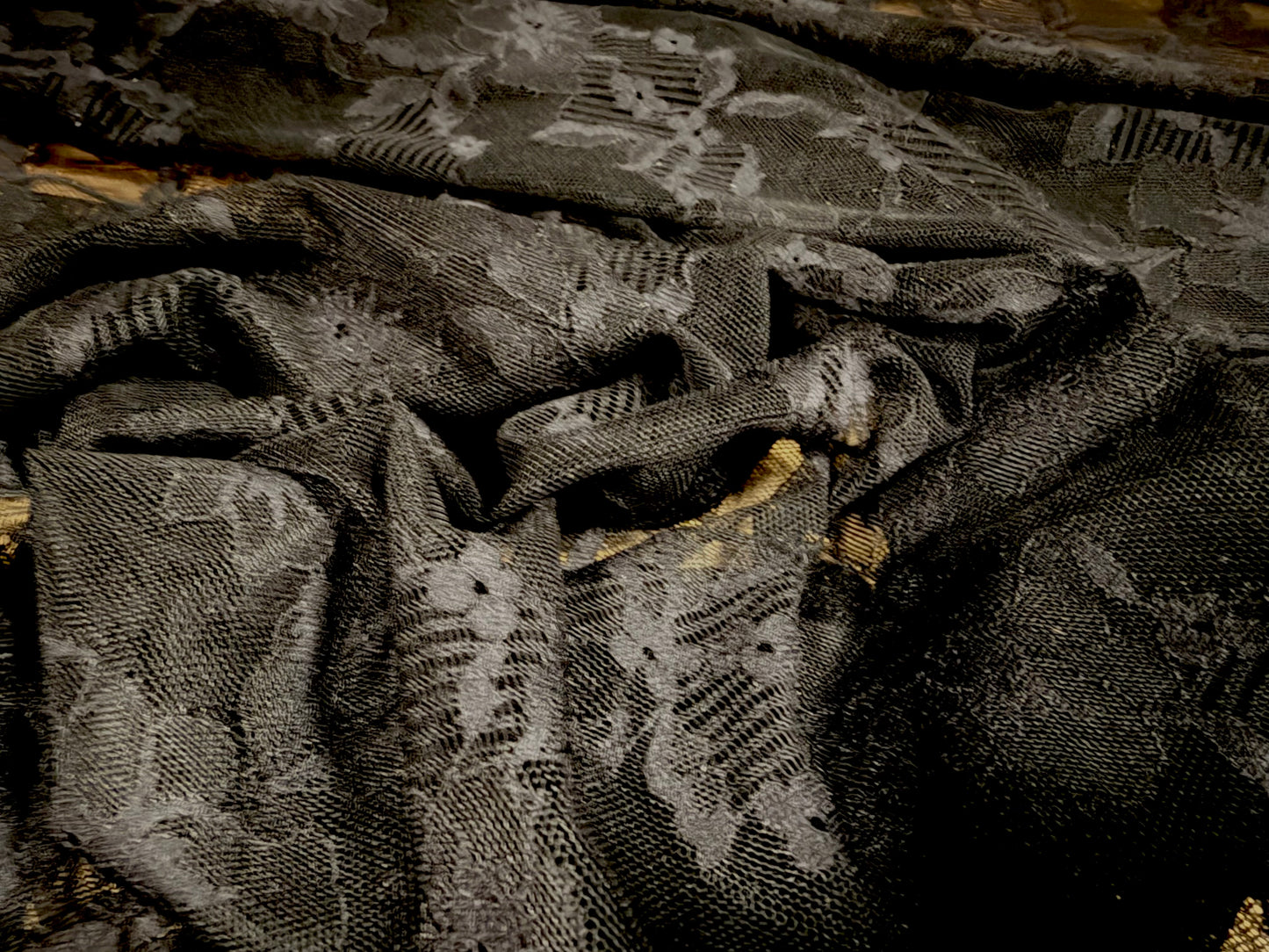 Lightweight stretch spandex lace fabric, per metre - flowers - Black