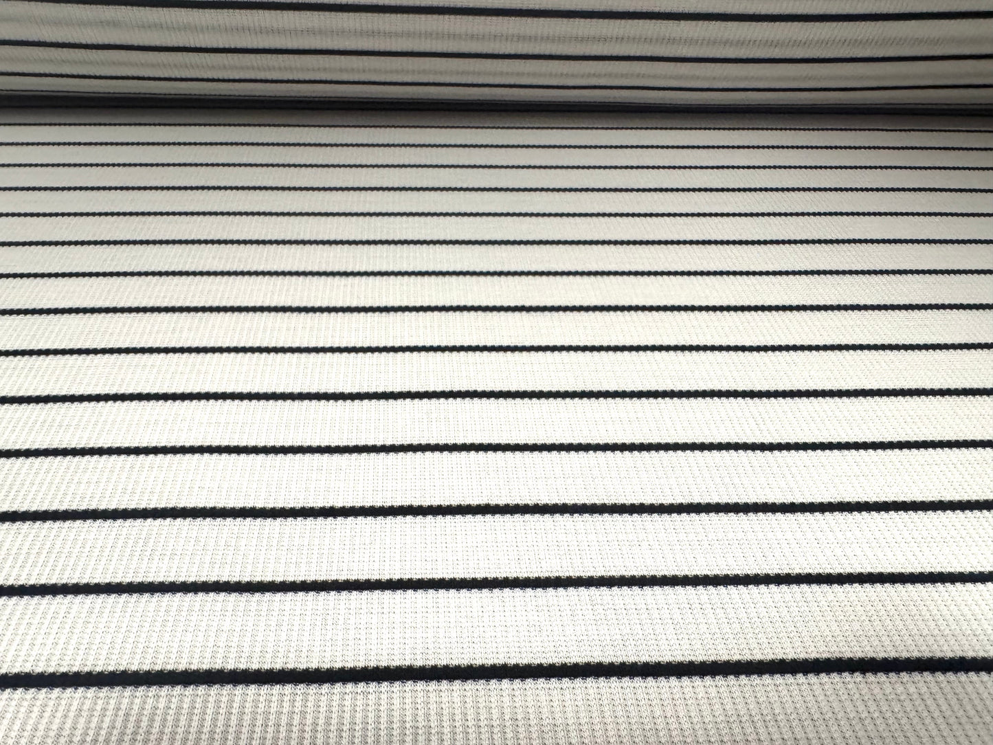 Ribbed stretch jersey knit fabric, per metre - stripe - black & white