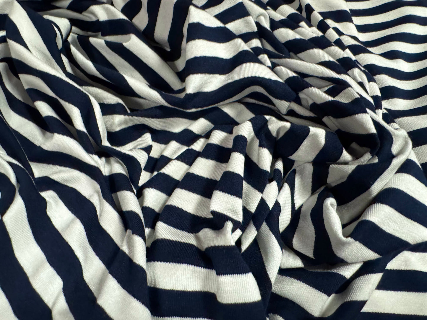 Viscose spandex stretch single jersey fabric, per metre - stripe - dark navy & white