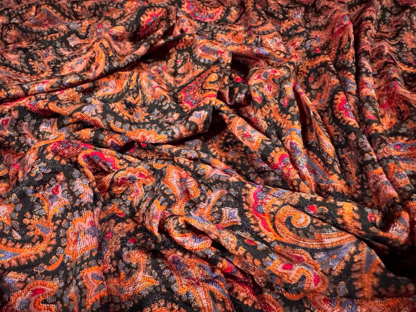 Stretch spandex jersey jacquard fabric, per metre - paisley print - black & pink