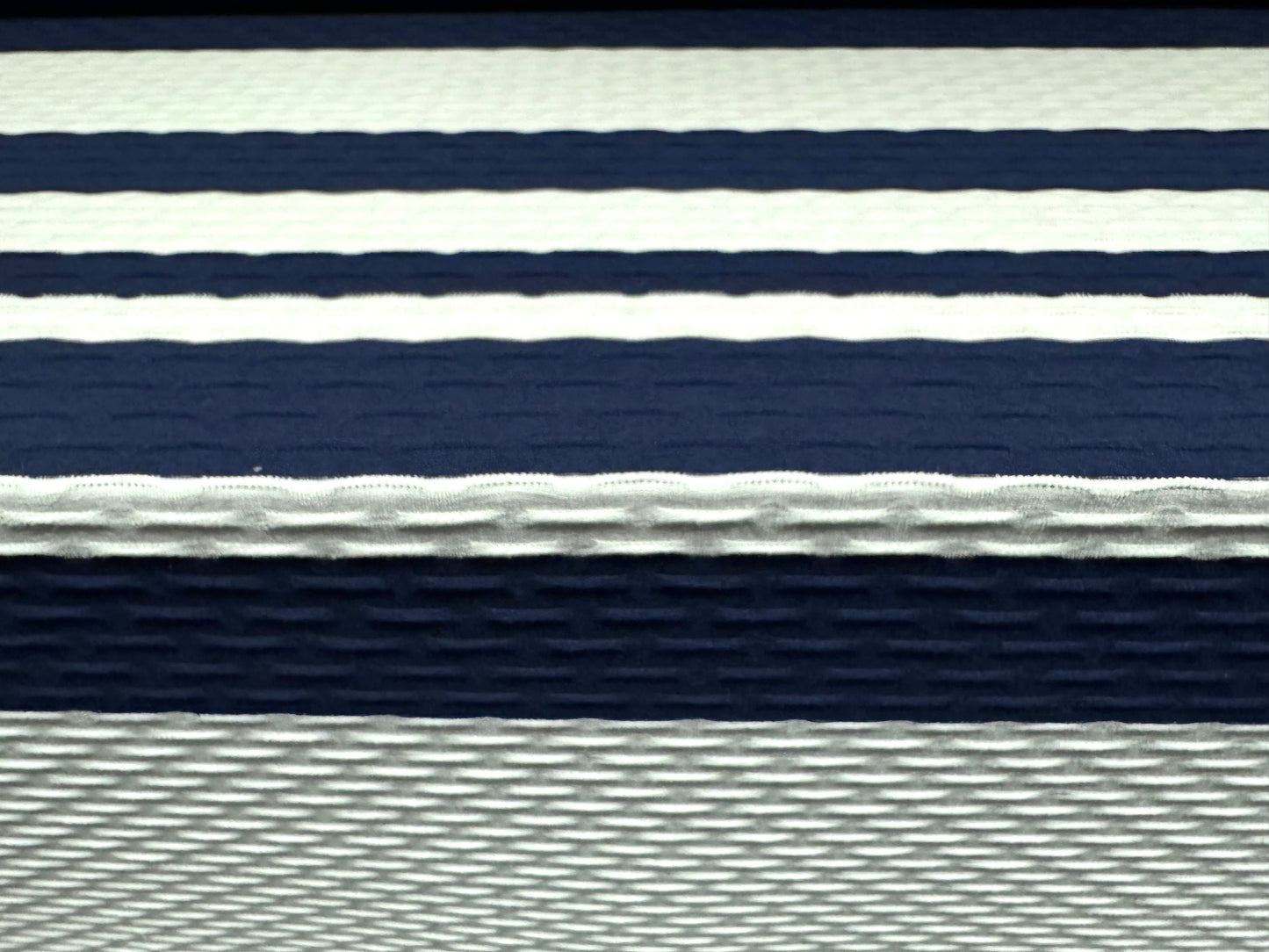 Stretch double jersey fashion fabric, per metre - stripe jacquard - navy blue & white