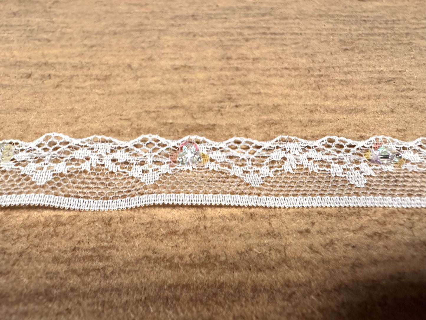 Scalloped lace edging trim fabric - floral - pink with pink sequins