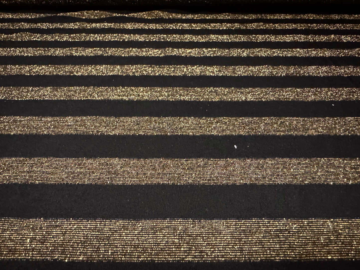 Metallic single jersey fashion fabric, per metre - lurex stripe - black & old gold