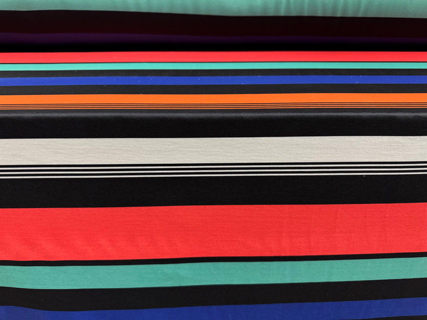 Stretch spandex interlock jersey fabric, per metre - multicolour stripes print
