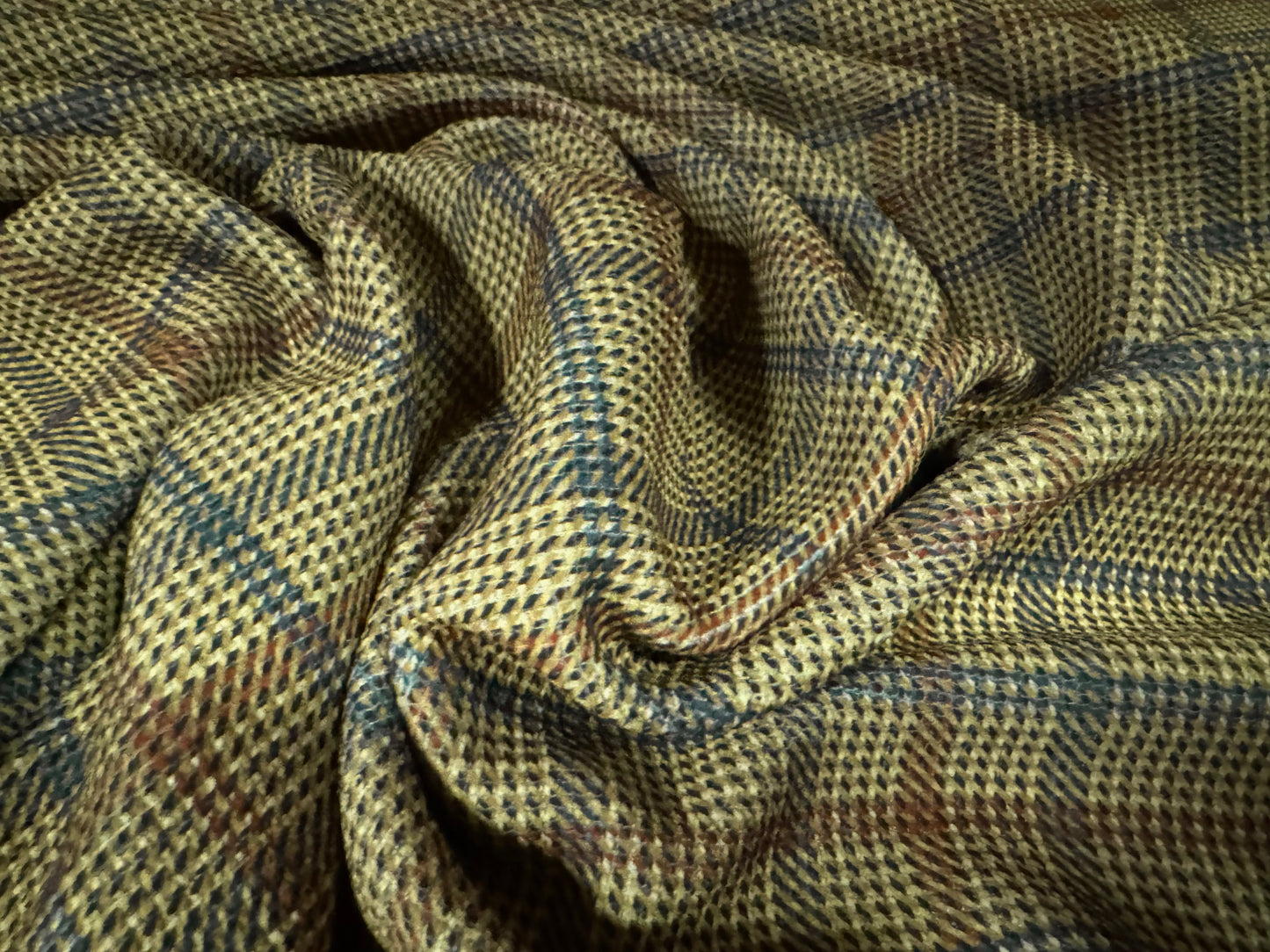 Chenille upholstery fabric, per metre - plaid check print - olive green