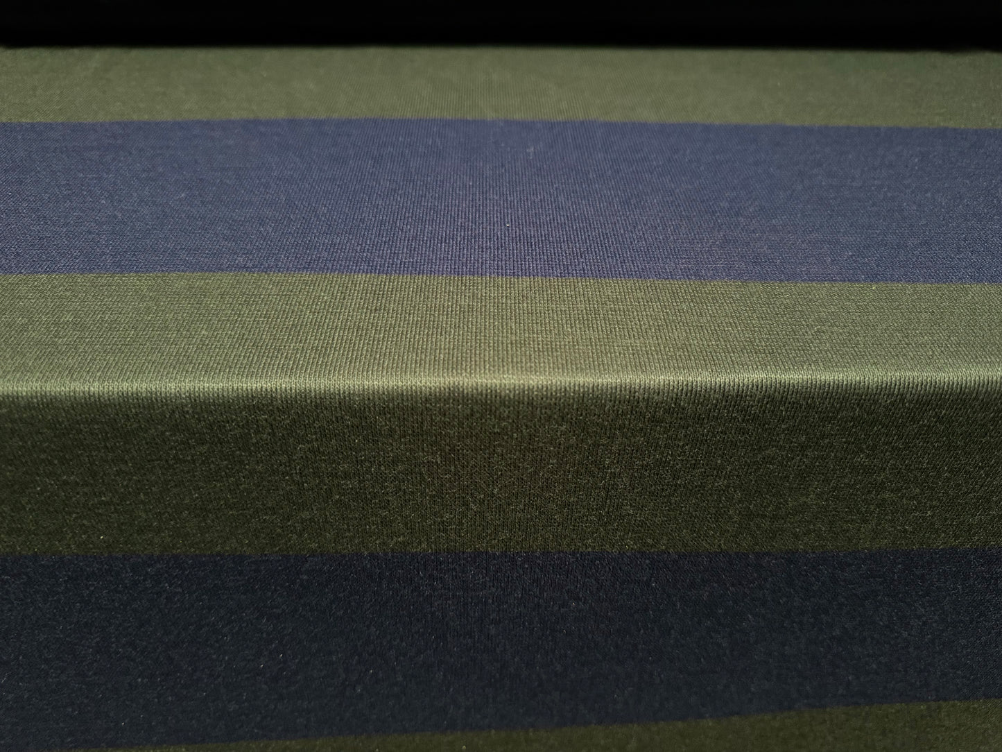 Knitwear jersey fabric, per metre - Rugby stripe - navy blue & olive green