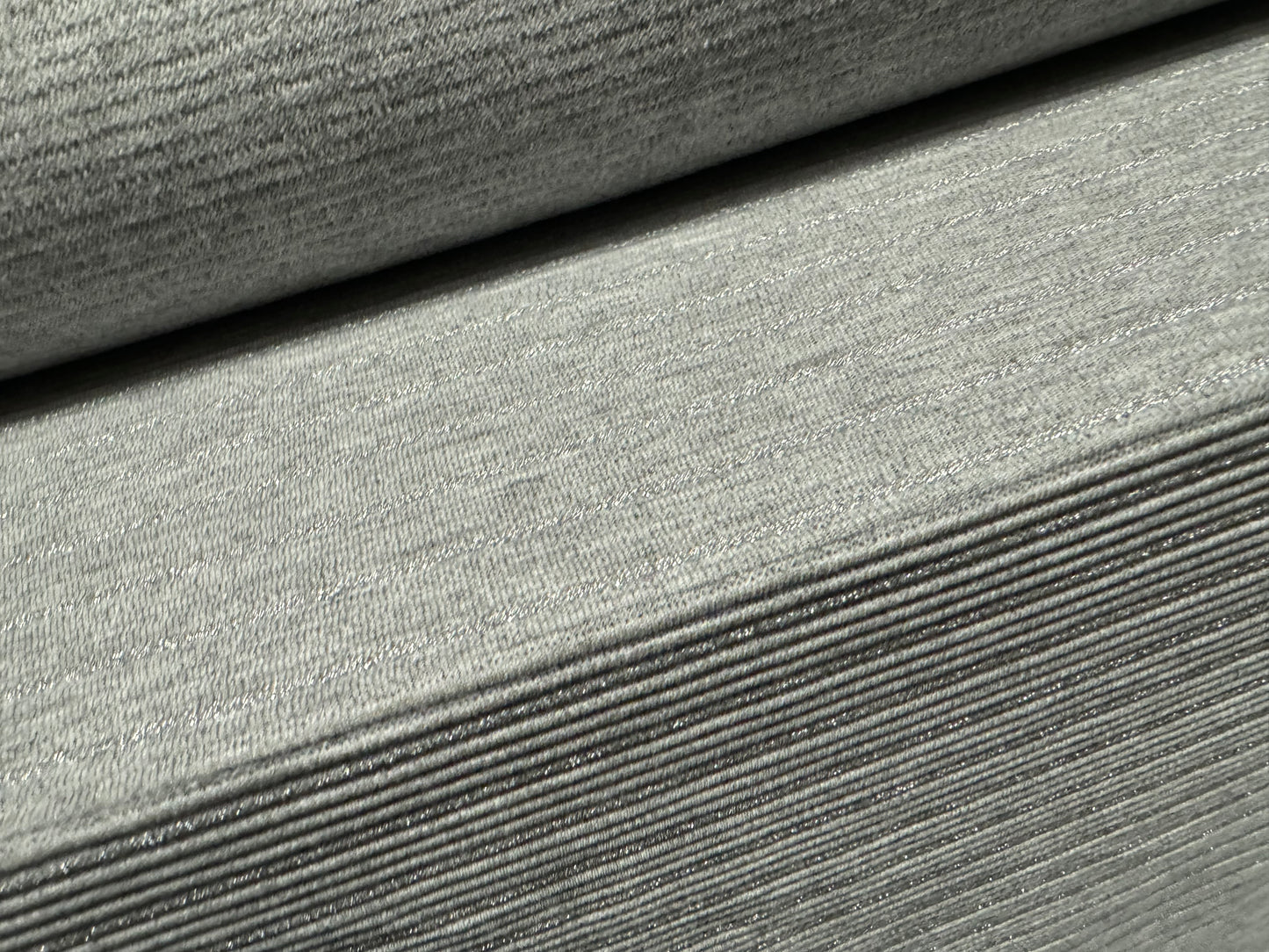 Metallic ottoman rib stretch double jersey fabric, per metre - stripe - grey marl & silver lurex