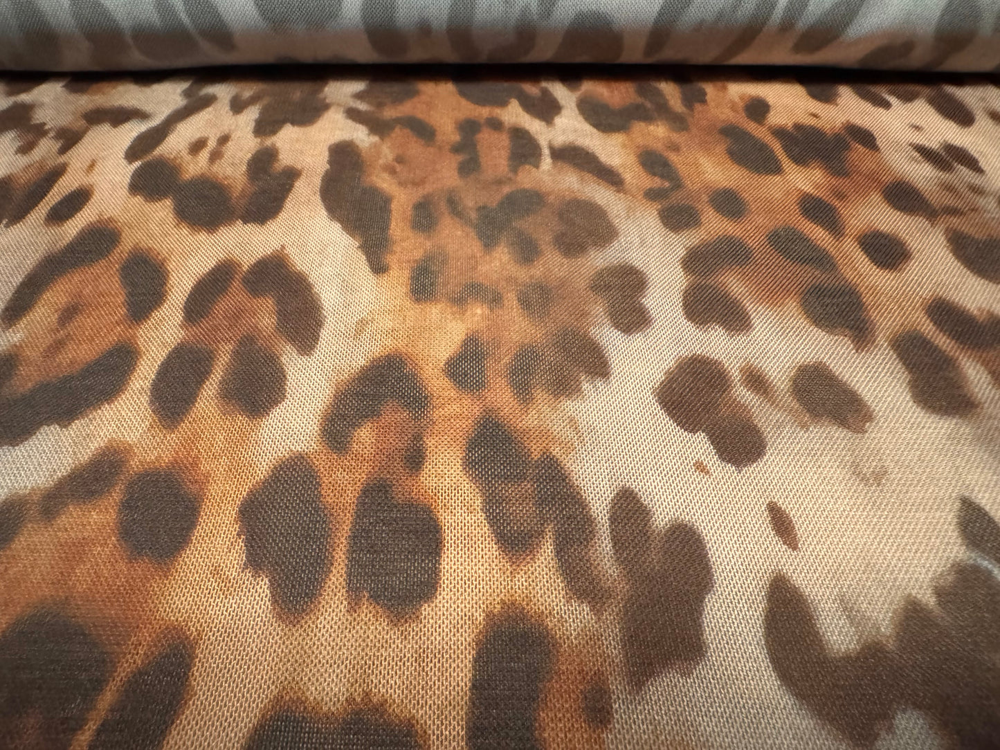 Power mesh net stretch spandex fabric, per metre - jaguar print - brown & nude