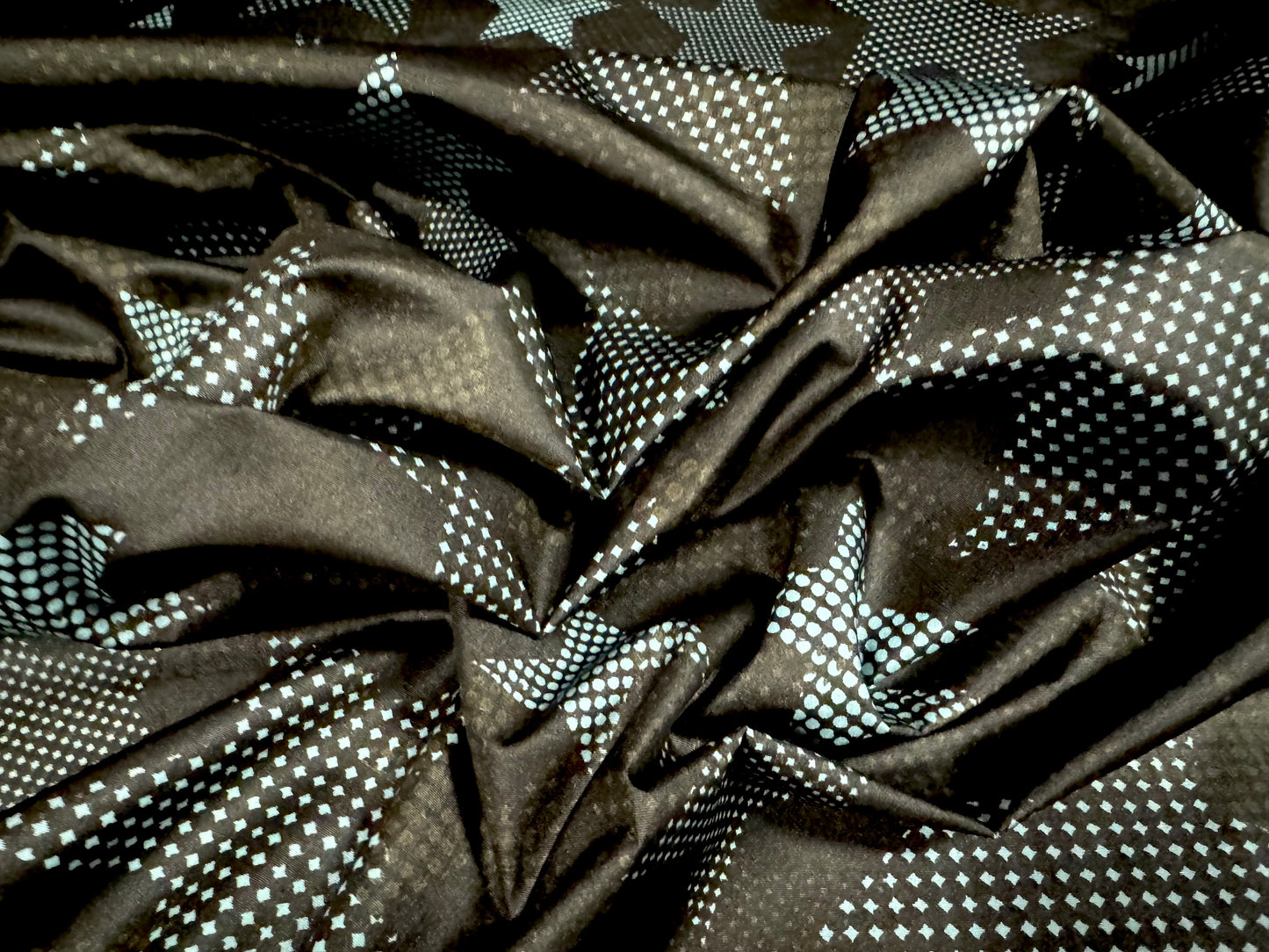 Taffeta woven lightweight dress fabric - stars print - black & aqua