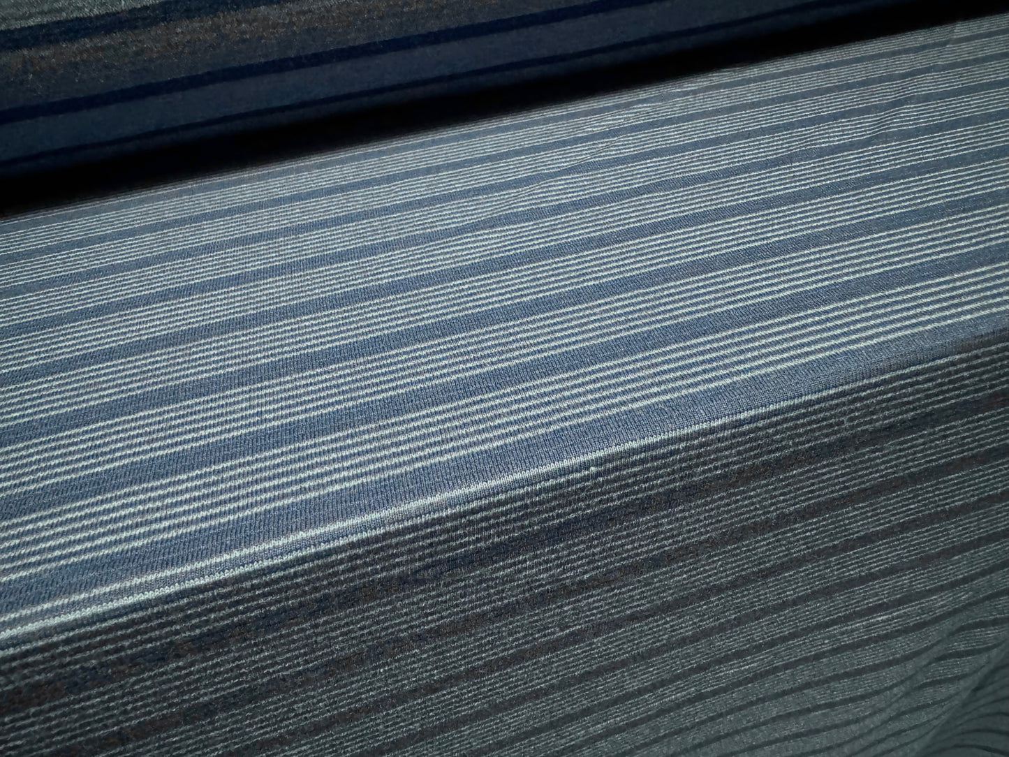 Stretch double jersey fabric, per metre - stripe- dual face - denim blue