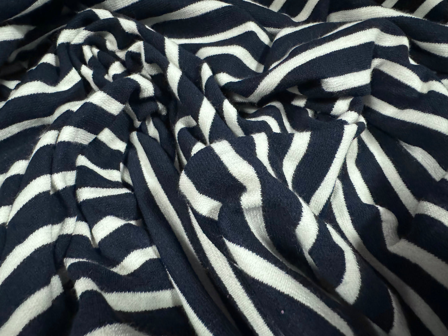 Stretch crepe double jersey dress fabric, per metre - stripe - dark navy blue & white