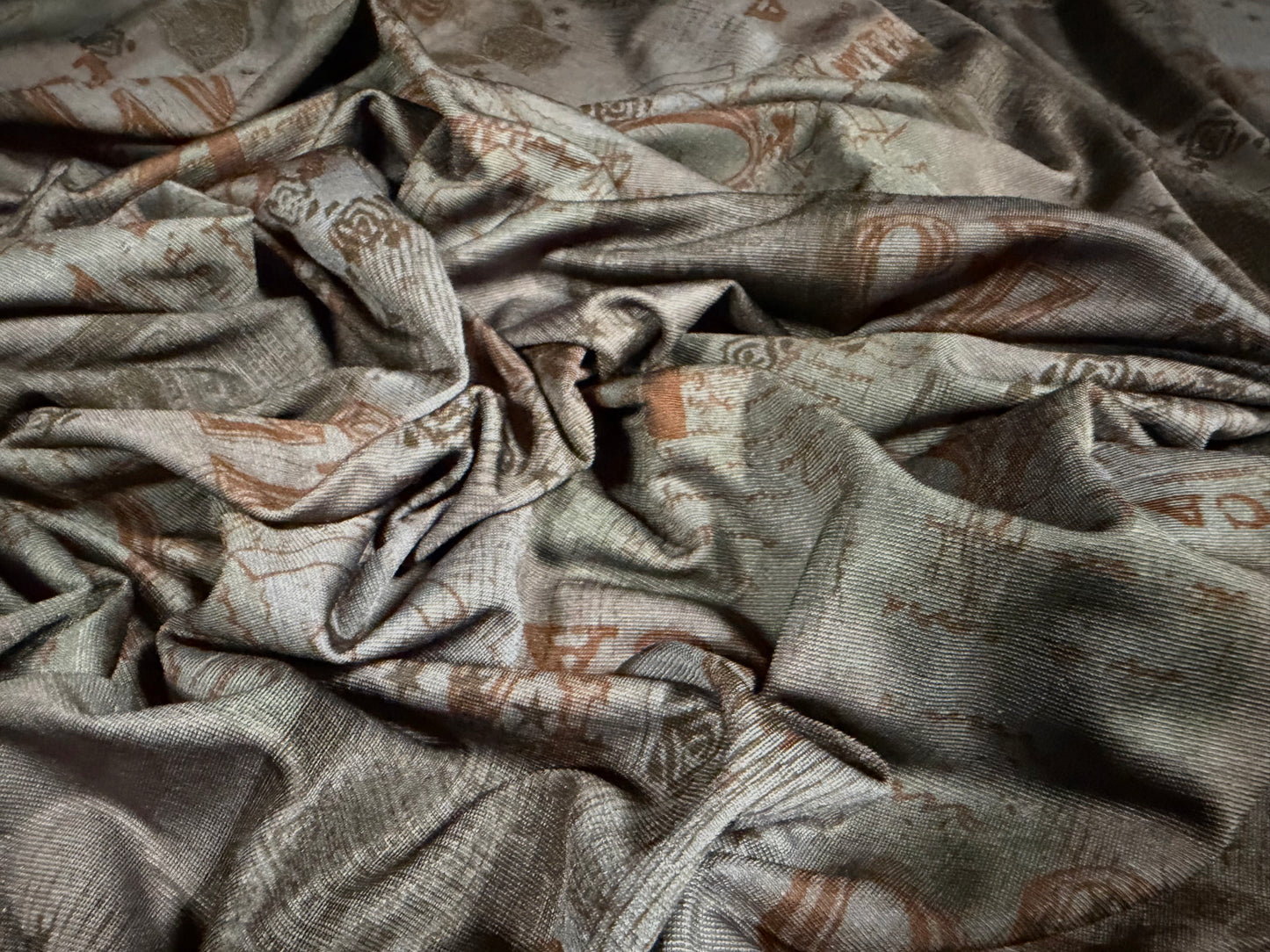 Finely textured stretch spandex jersey fabric, per metre - numbers & letters print - grey