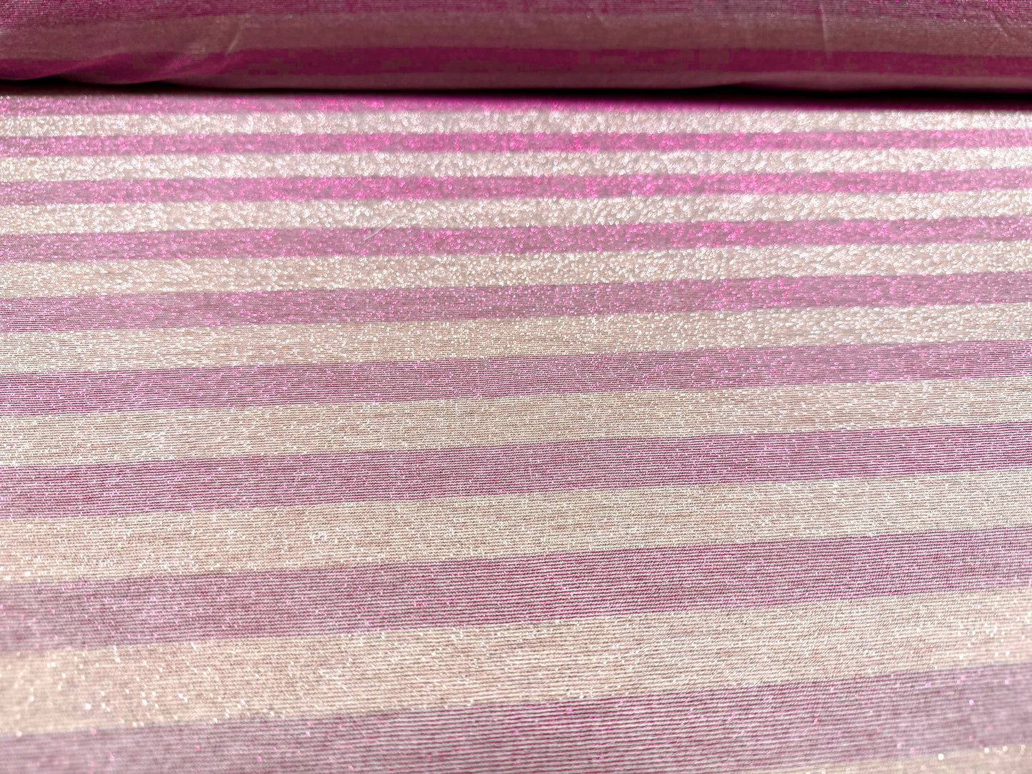 Metallic stretch single jersey fashion fabric, per metre - stripe - lilac & pink lurex sparkle