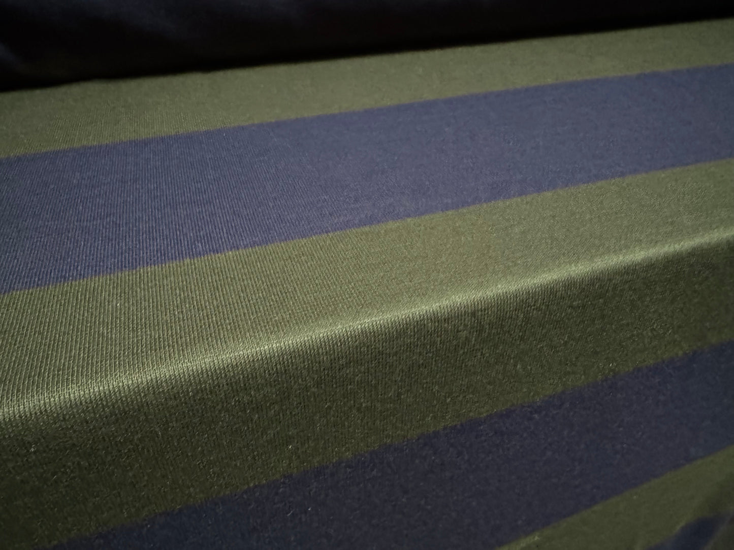 Knitwear jersey fabric, per metre - Rugby stripe - navy blue & olive green