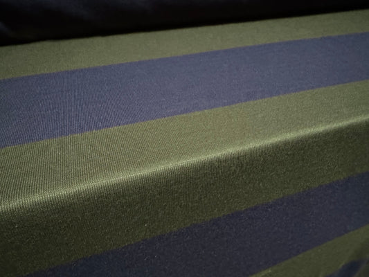 Knitwear jersey fabric, per metre - Rugby stripe - navy blue & olive green
