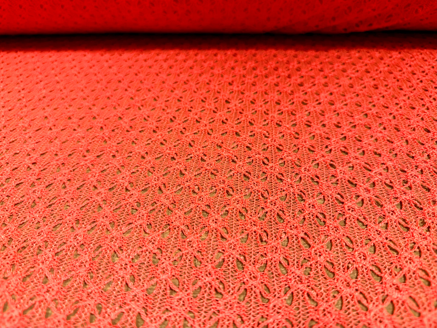 Crochet lace dress fabric, per metre - ditsy flower design - vivid coral
