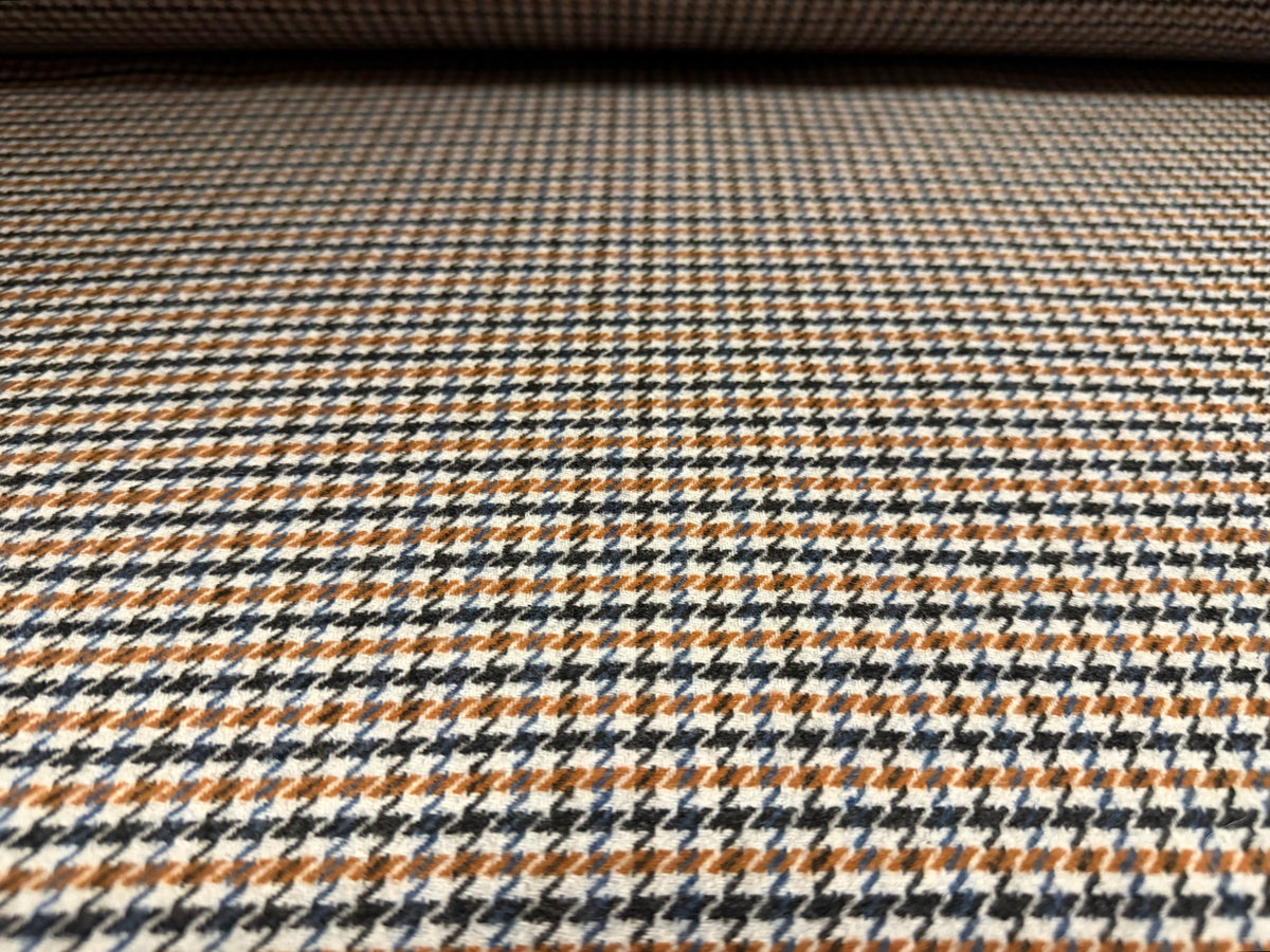 Wool flannel coat jacket fabric, per metre - dogtooth - brown & light grey