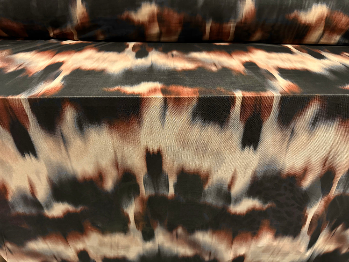 Power mesh net stretch spandex fabric, per metre - moody tie dye print - brown & cream