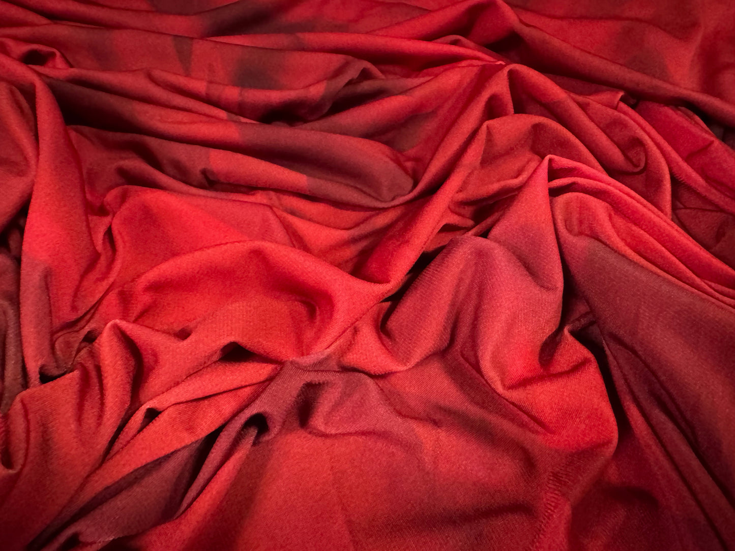 ITY stretch spandex single jersey fabric, per metre - shadow rose print - deep red