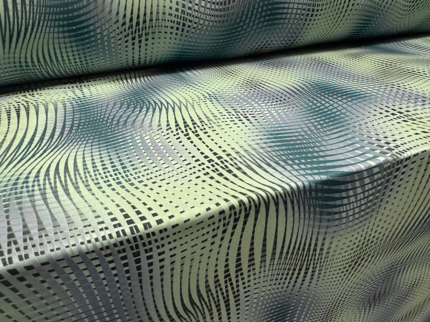ITY stretch spandex single jersey fabric, per metre - psychedelic print - duck egg blue