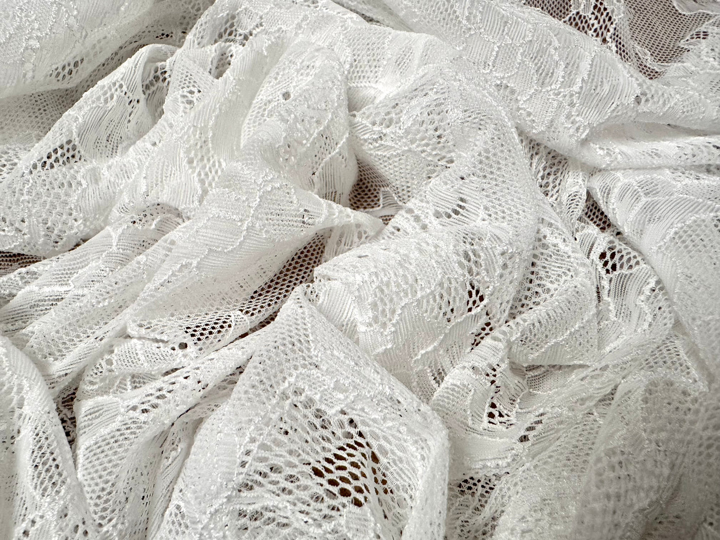 Stretch spandex lace fabric, per metre - flower design - ivory