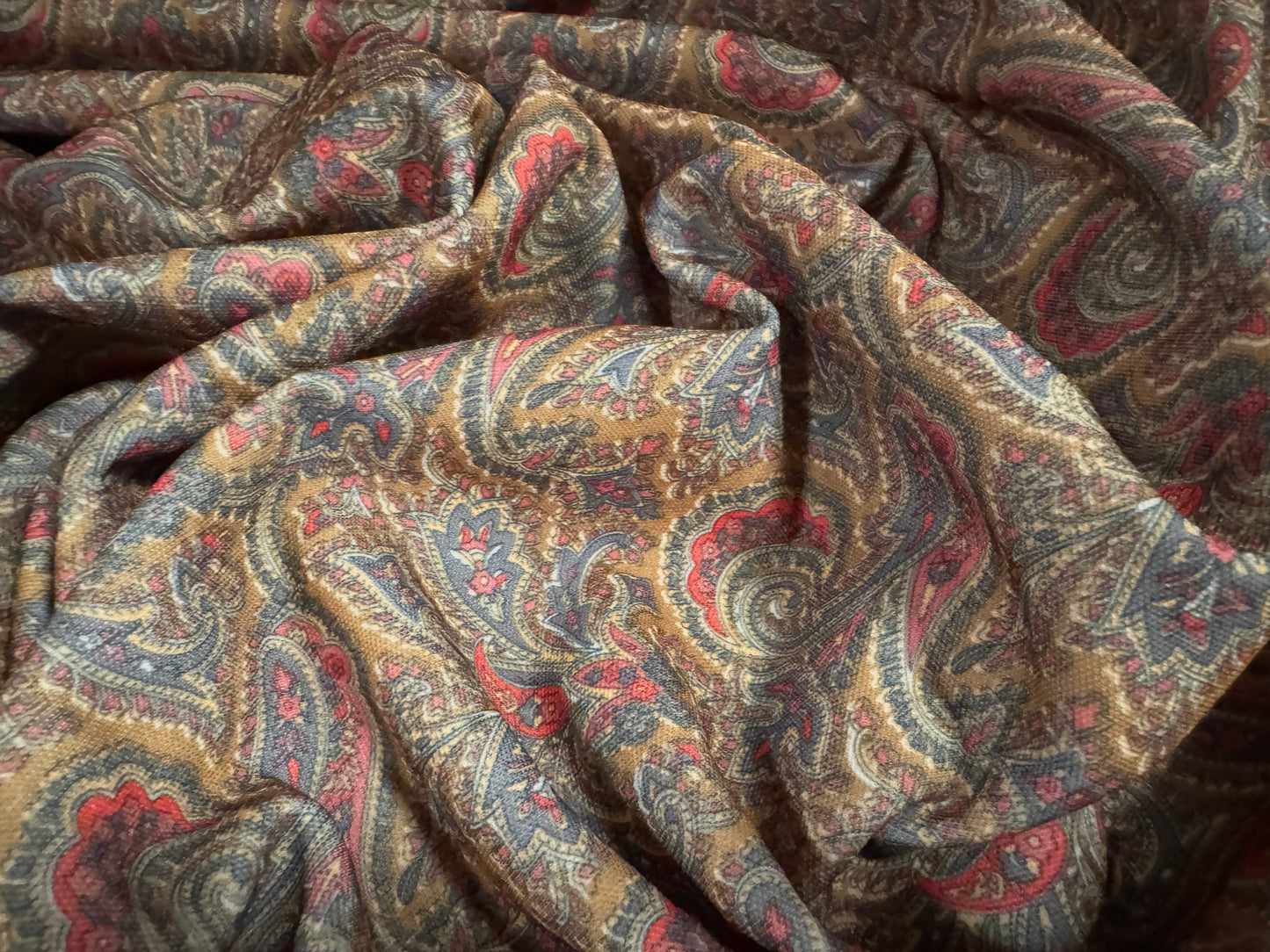 Piqué double jersey fabric, per metre - paisley print - brown & red