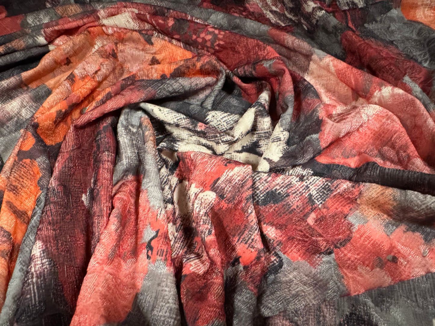 Stretch spandex jersey jacquard fabric, per metre - artistic wild rose print - grey & pink