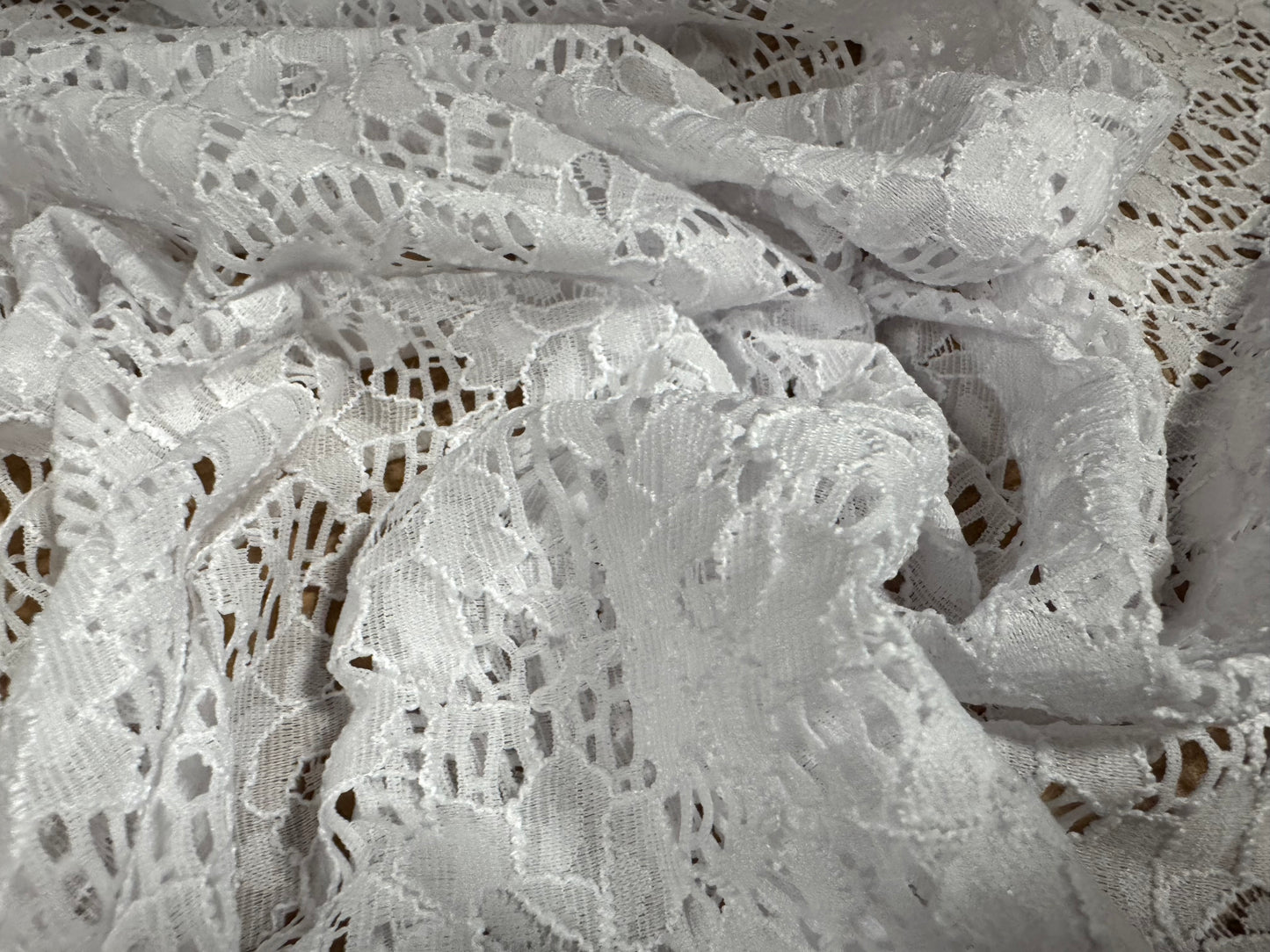 Soft corded stretch lace dress fabric, per metre - floral - white