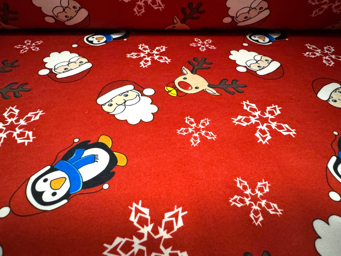 Scuba stretch spandex double jersey fabric, per metre - Santa Claus Christmas print - red