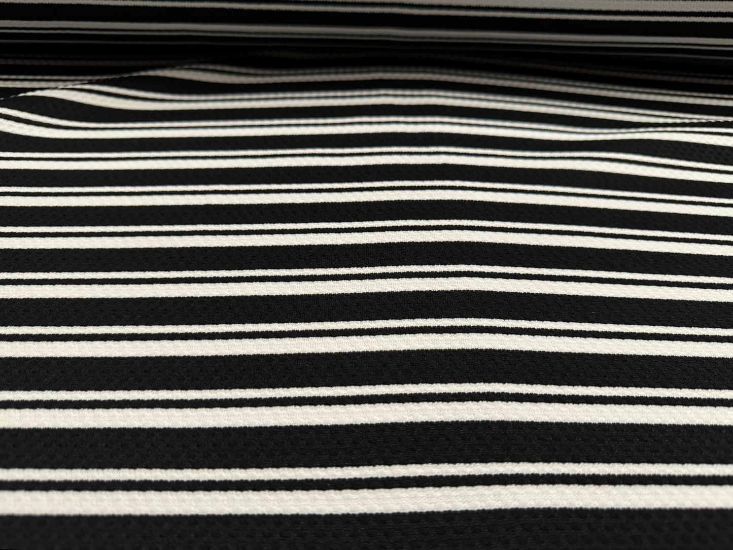 Textured double jersey stretch spandex fabric, per metre - engineered stripe - black & white