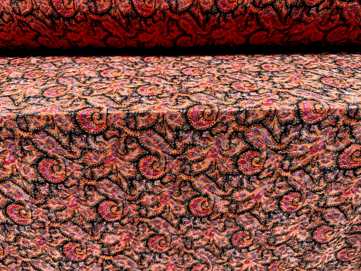 Stretch spandex jersey jacquard fabric, per metre - paisley print - black & pink