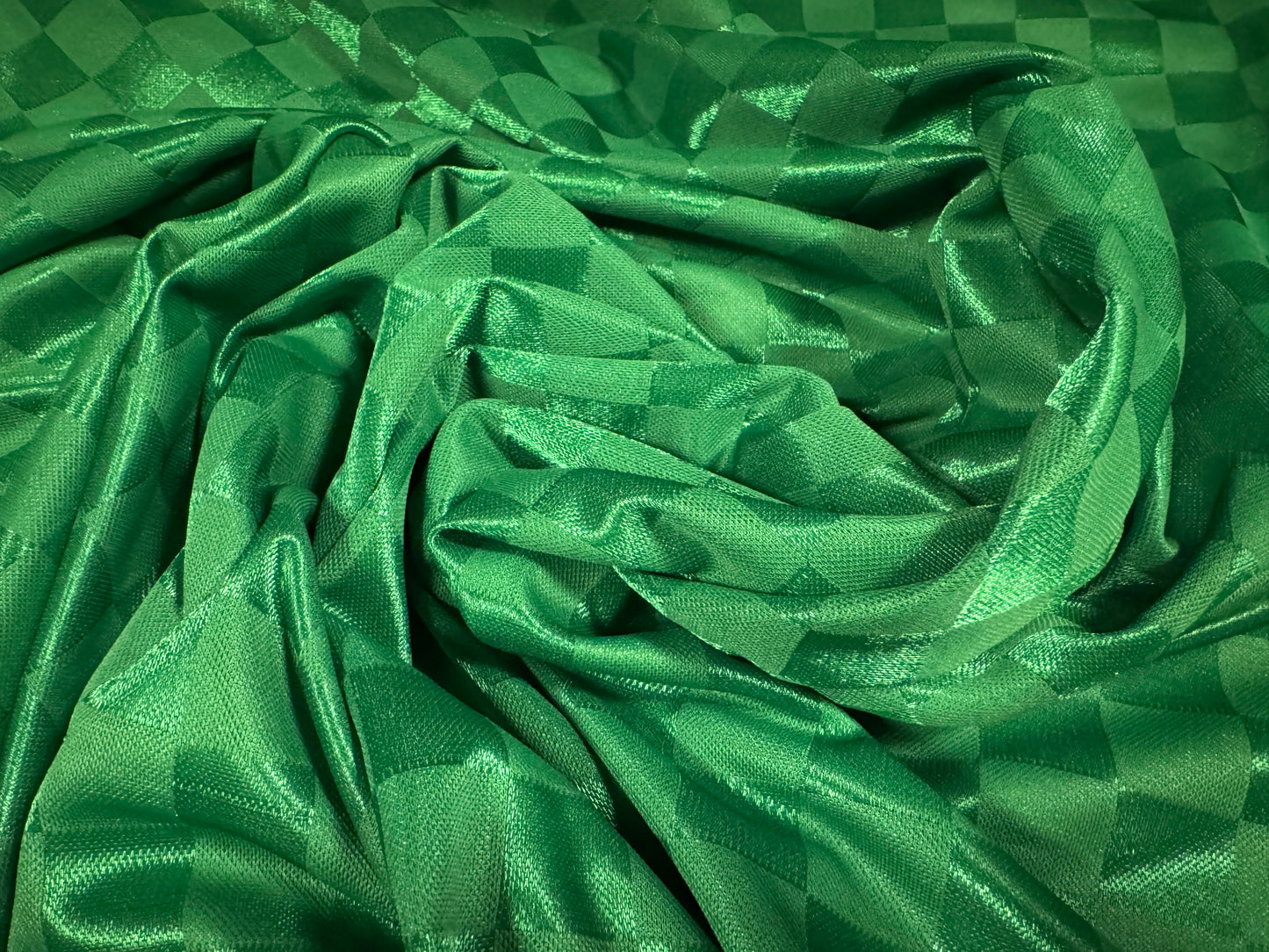 Single jersey fashion fabric, per metre - square check sateen jacquard - emerald green