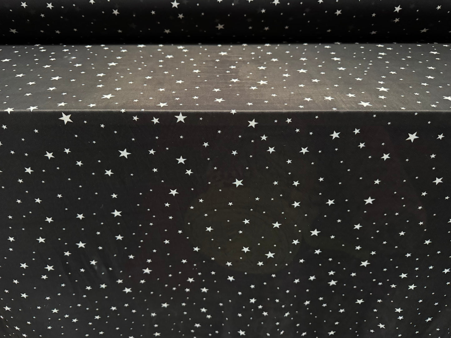 Power mesh net stretch spandex fabric, per metre - stars print - black & white