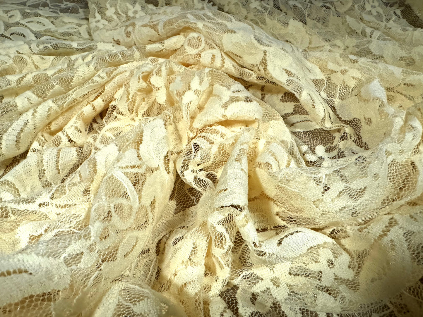 Stretch spandex lace fabric, per metre - floral - lemon