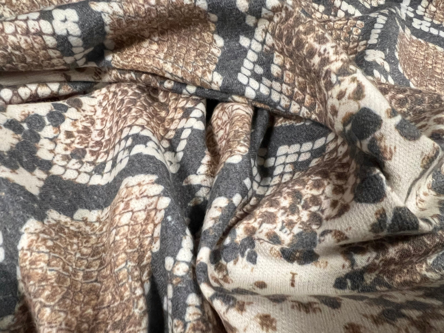 French Terry loopback jersey fabric, per metre - snakeskin print - brown & grey