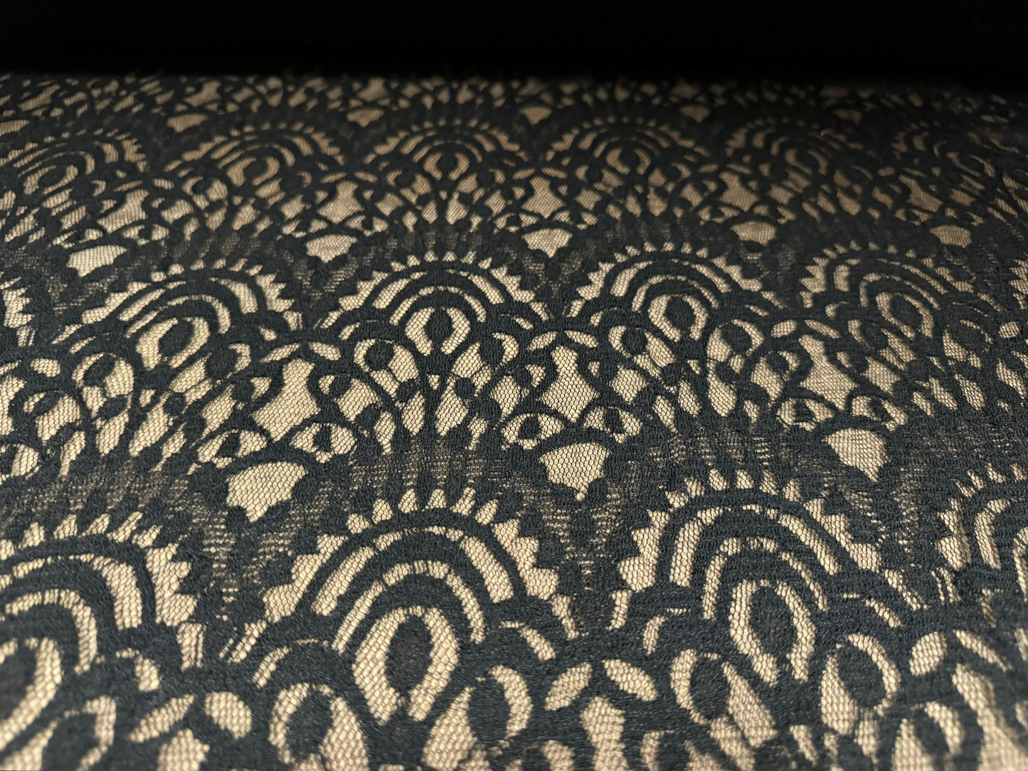 Lace dress fabric, per metre - Art Deco paisley- black