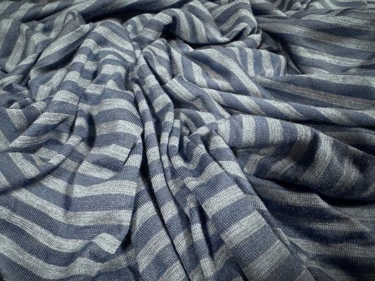 Viscose spandex stretch single jersey fabric, per metre - stripe - denim & powder blue
