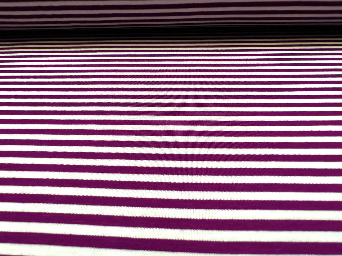 Viscose spandex stretch single jersey fabric, per metre - Breton stripe - plum & white