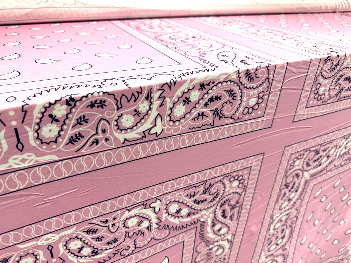 Soft touch Spandex stretch jersey fabric, per metre - square paisley panels print - pink