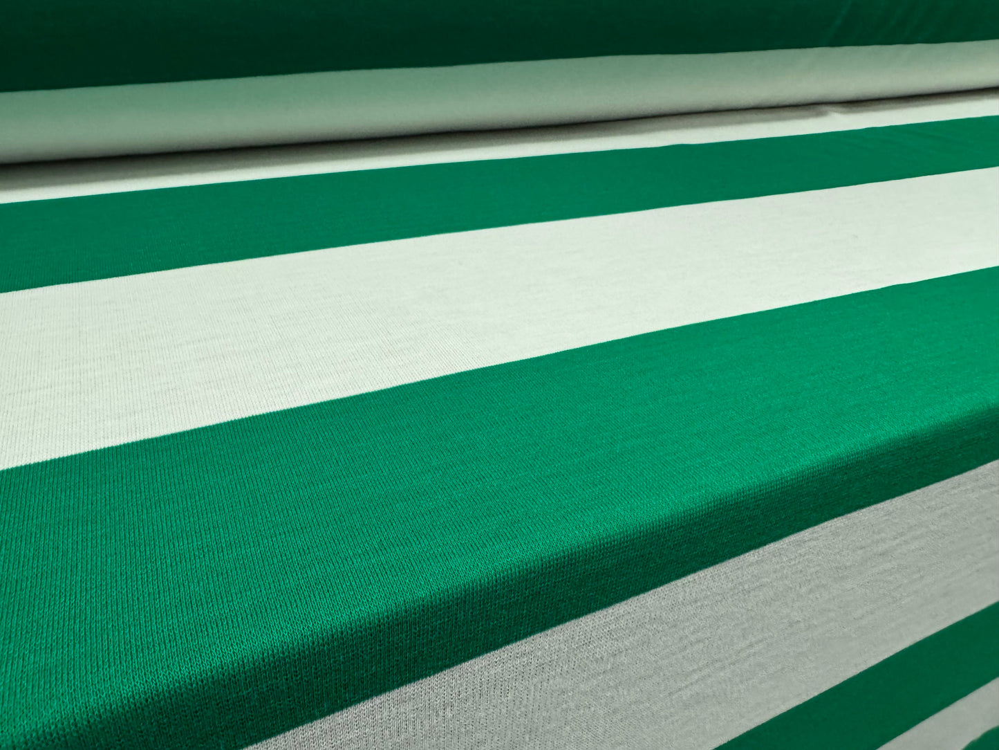 Knitwear jersey fabric, per metre - Rugby stripe - emerald green & white