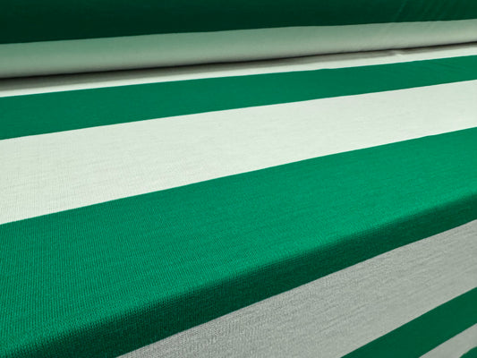 Knitwear jersey fabric, per metre - Rugby stripe - emerald green & white