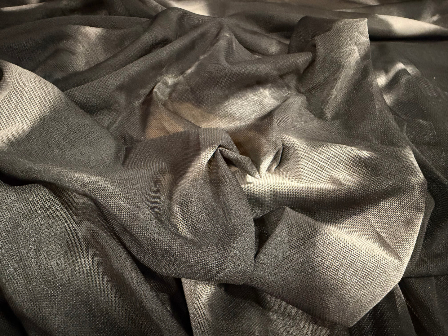 Power mesh net stretch spandex fabric, per metre - abstract print - black & grey