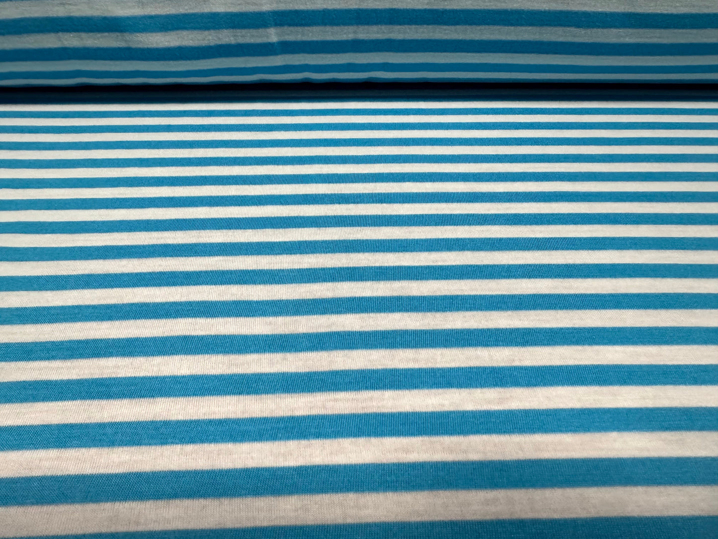 Viscose single jersey fashion fabric, per metre - stripe - sky blue & white
